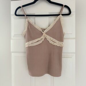 Anthropologie crochet Trim Camisole Top - Tan/cream, Sz M, NWT